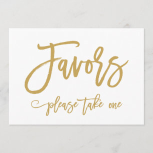 Chic Hand Lettered Gold Wedding Favours Sign Invitation