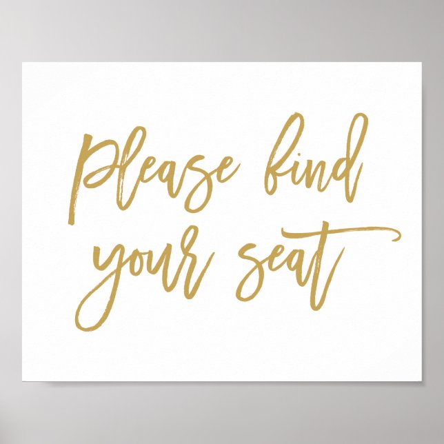 Chic Hand Lettered Gold Wedding Find Your Seat Poster (Front)