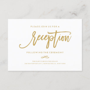 Chic Hand Lettered Gold Wedding Reception Card