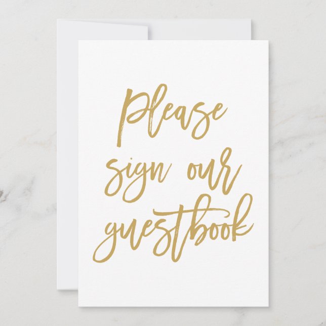 Chic Hand Lettered Gold Wedding Sign Guest Book (Front)