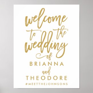 Chic Hand Lettered Gold Wedding Welcome Sign