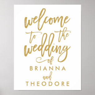 Chic Hand Lettered Gold Wedding Welcome Sign