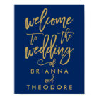 Chic Hand Lettered Gold Wedding Welcome Sign Navy