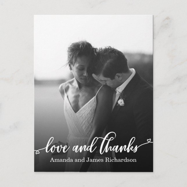 Chic Hand Lettered HEARTS  Wedding THANK YOU Postcard (Front)