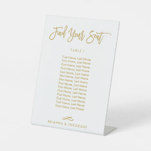 Chic Hand Lettered Individual Seating Chart Gold Pedestal Sign