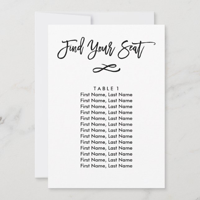 Chic Hand Lettered Individual Seating Chart Invitation (Front)
