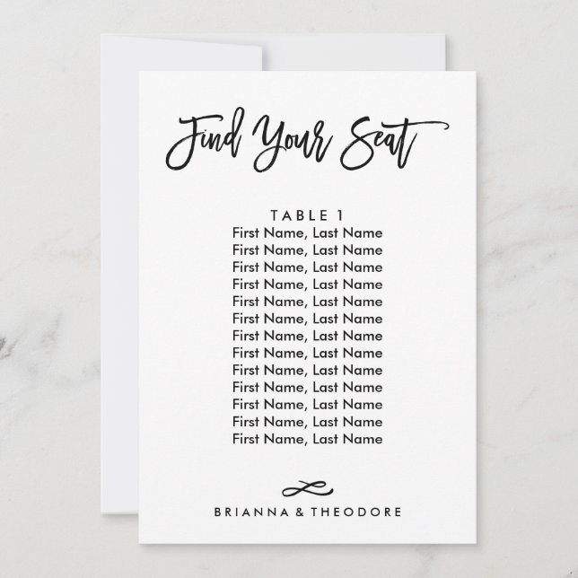 Chic Hand Lettered Individual Seating Chart Invitation (Front)