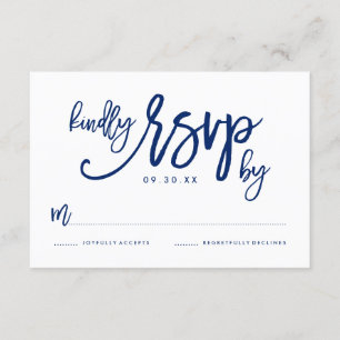 Chic Hand Lettered Navy Wedding RSVP Card