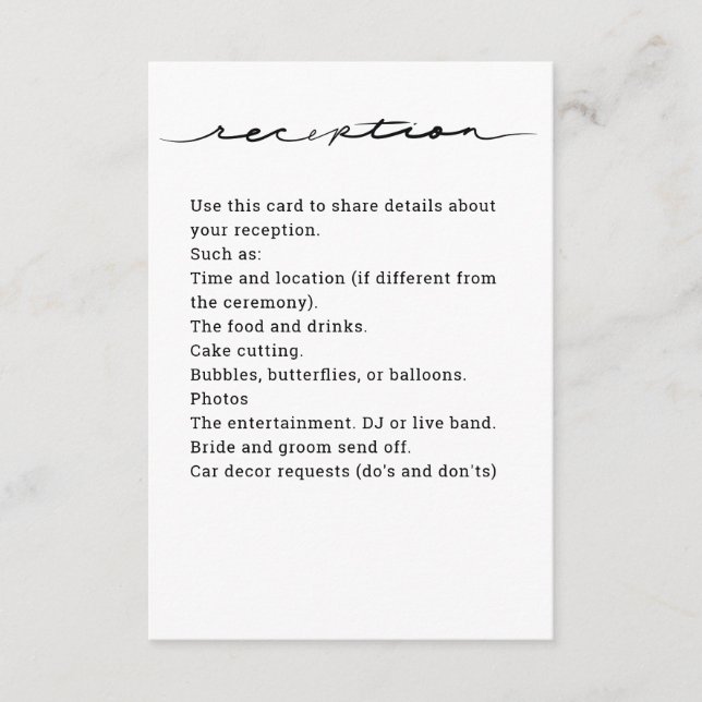 Chic Hand Lettered "Reception" Enclosure Card (Front)