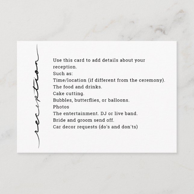 Chic Hand Lettered "Reception" Enclosure Card (Front)