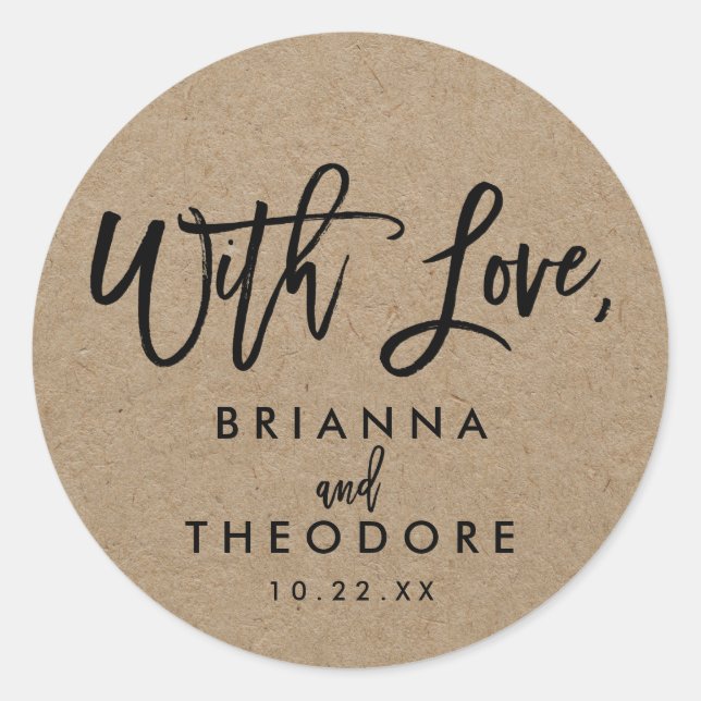 Chic Hand Lettered Rustic "With Love" Favour Label (Front)
