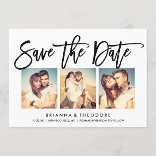 Chic Hand Lettered Save The Date Photo Collage