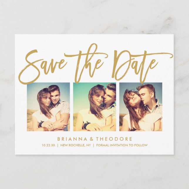 Chic Hand Lettered Save The Date Photo Collage Announcement Postcard (Front)