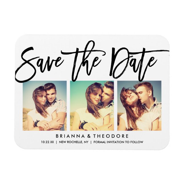 Chic Hand Lettered Save The Date Photo Collage Magnet (Horizontal)