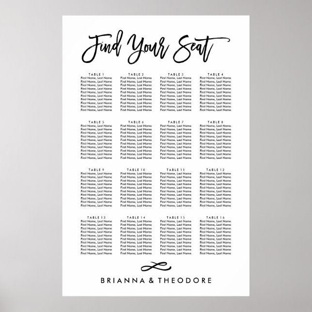 Chic Hand Lettered Seating Chart (Front)