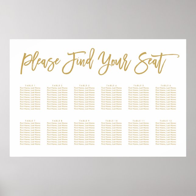 Chic Hand Lettered Seating Chart Gold (Front)