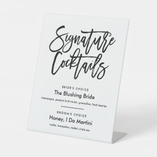 Chic Hand Lettered Signature Cocktails Menu Black Pedestal Sign