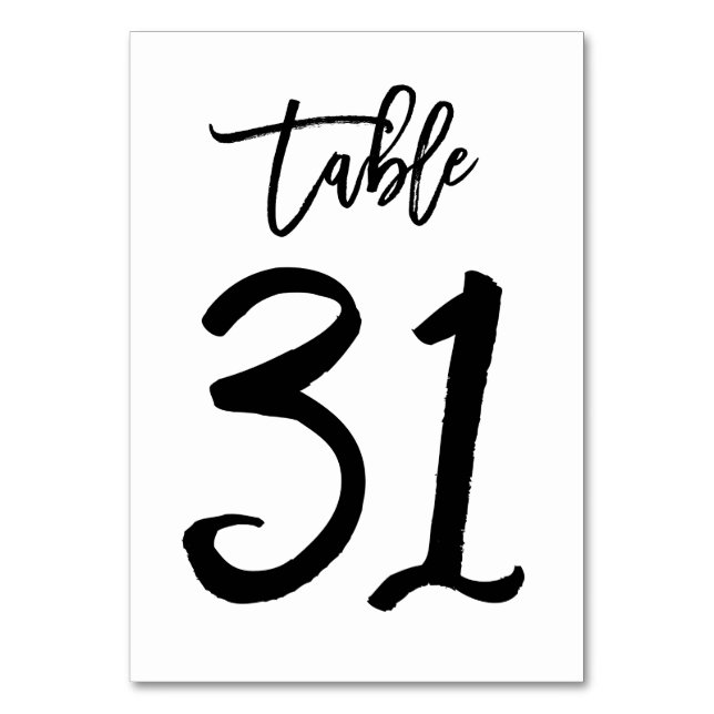 Chic Hand Lettered Table Number Card | Table 31 (Front)