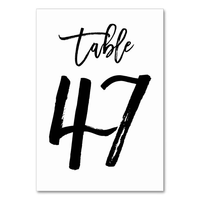 Chic Hand Lettered Table Number Card | Table 47 (Front)