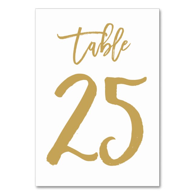 Chic Hand Lettered Table Number Gold | Table 25 (Front)