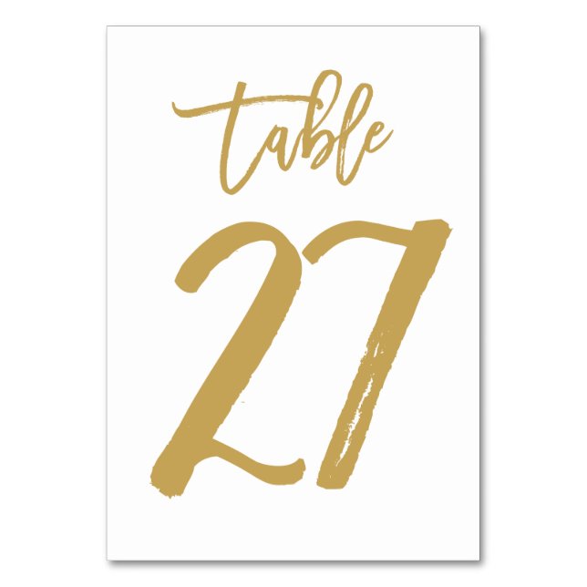 Chic Hand Lettered Table Number Gold | Table 27 (Front)