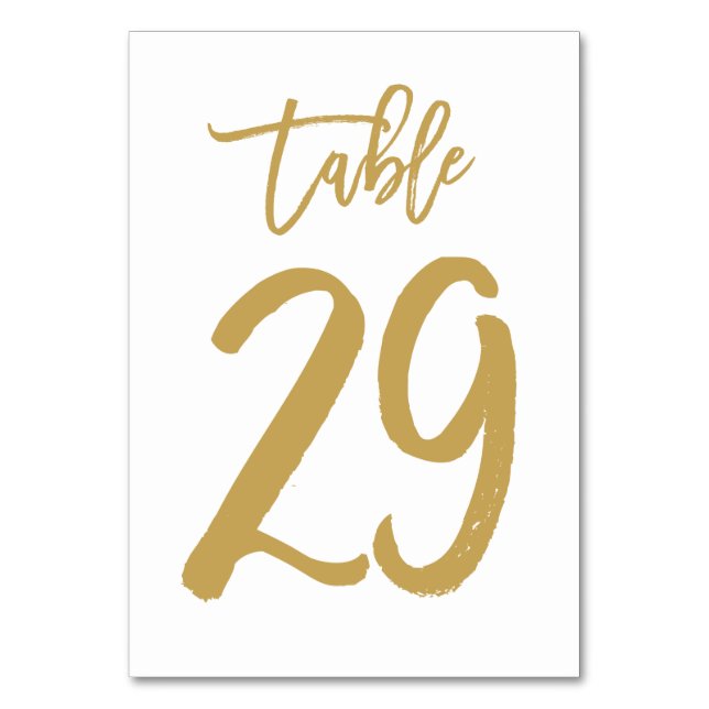 Chic Hand Lettered Table Number Gold | Table 29 (Front)