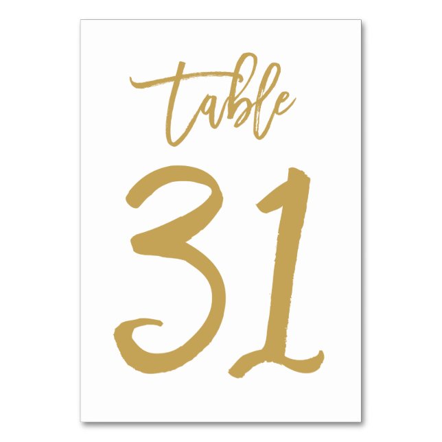 Chic Hand Lettered Table Number Gold | Table 31 (Front)