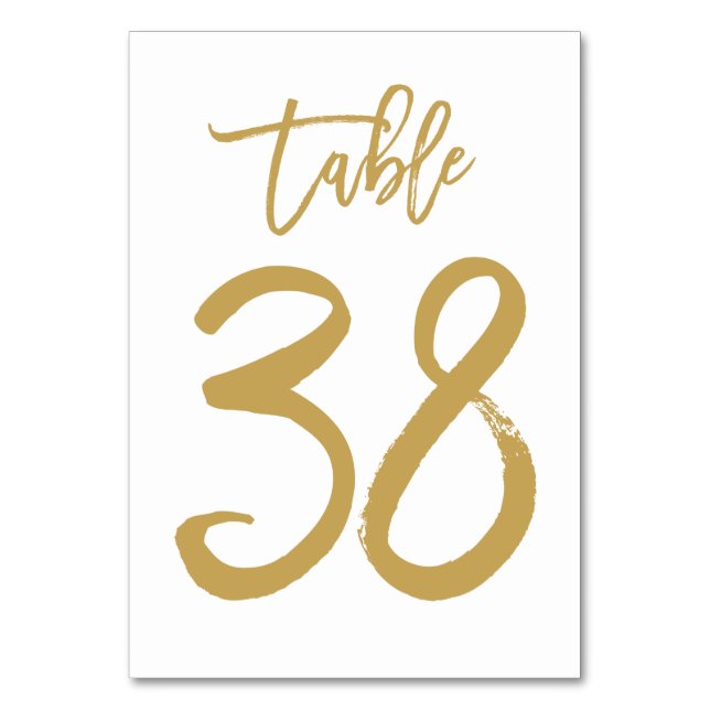 Chic Hand Lettered Table Number Gold | Table 38 (Front)