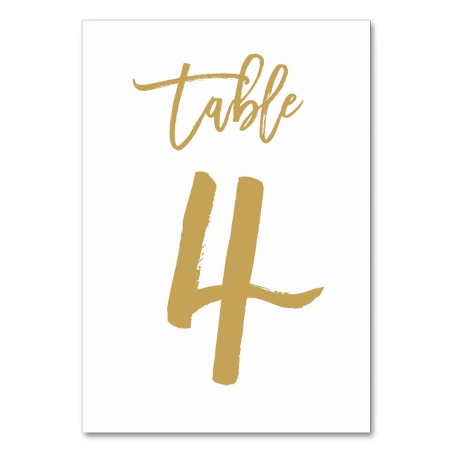 Chic Hand Lettered Table Number Gold | Table 4 (Front)