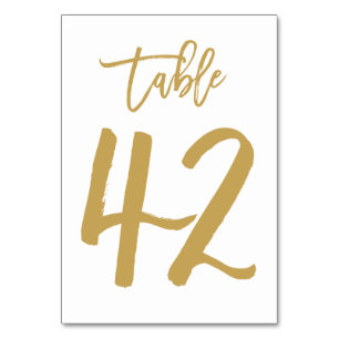 Chic Hand Lettered Table Number Gold   Table 42
