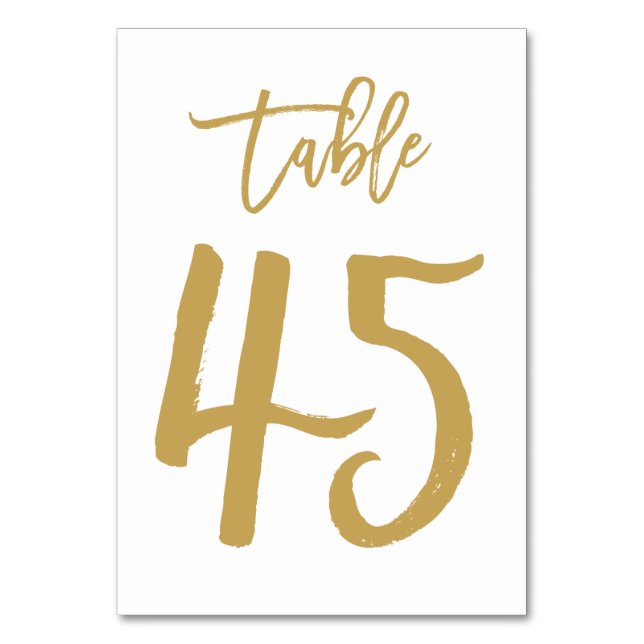 Chic Hand Lettered Table Number Gold | Table 45 (Front)