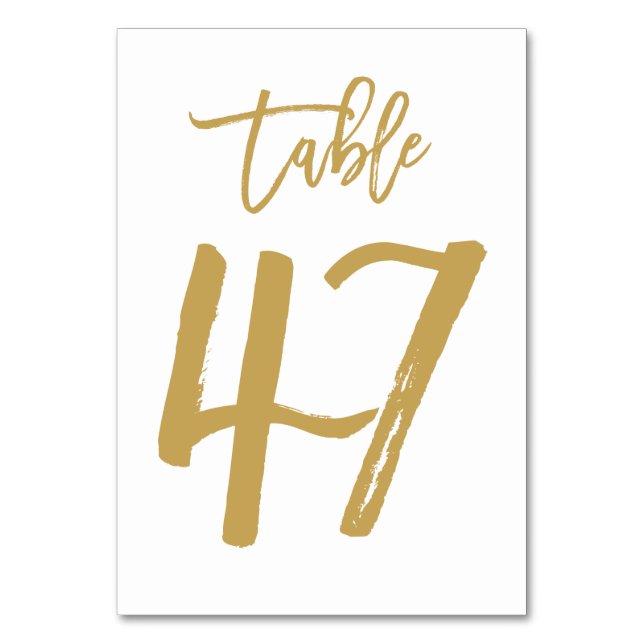 Chic Hand Lettered Table Number Gold | Table 47 (Front)