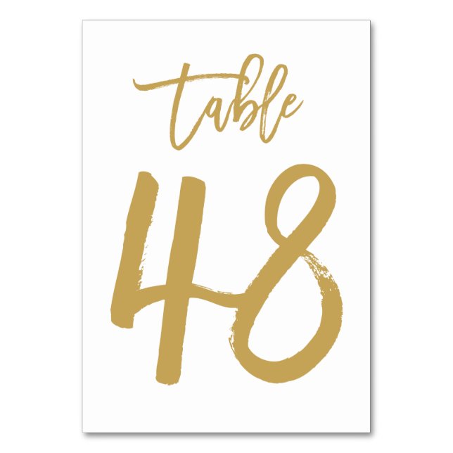 Chic Hand Lettered Table Number Gold | Table 48 (Front)