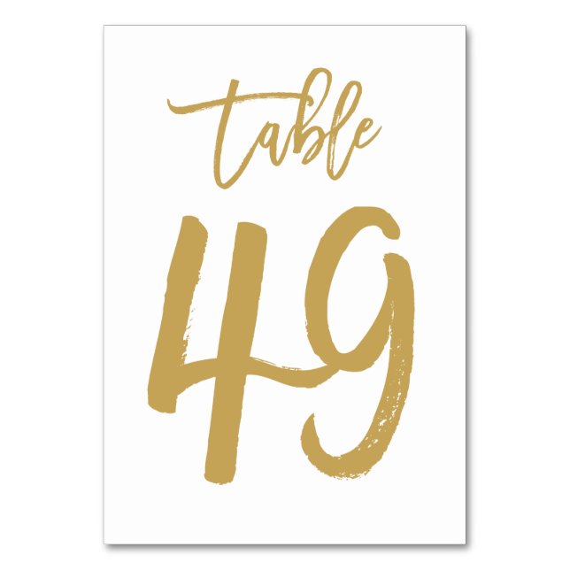 Chic Hand Lettered Table Number Gold | Table 49 (Front)