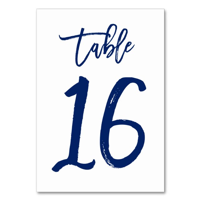 Chic Hand Lettered Table Number Navy | Table 16 (Front)