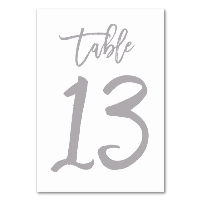 Chic Hand Lettered Table Number Silver | Table 13 (Front)