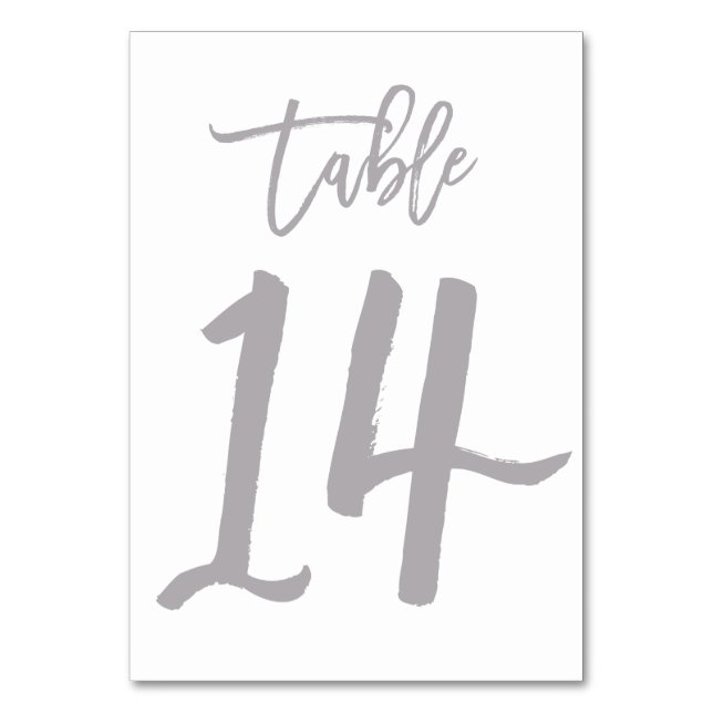 Chic Hand Lettered Table Number Silver | Table 14 (Front)