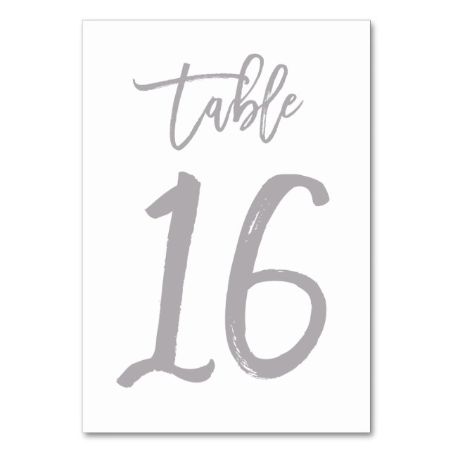 Chic Hand Lettered Table Number Silver | Table 16 (Front)