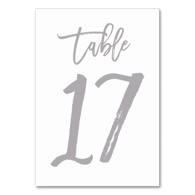 Chic Hand Lettered Table Number Silver | Table 17 (Front)