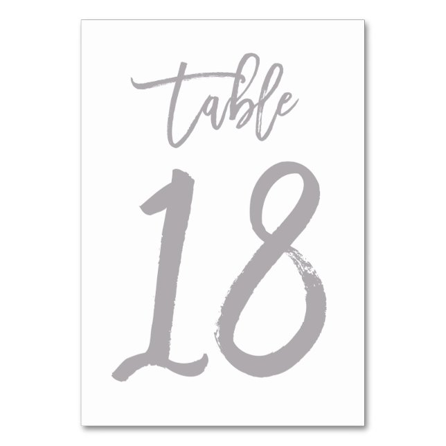 Chic Hand Lettered Table Number Silver | Table 18 (Front)