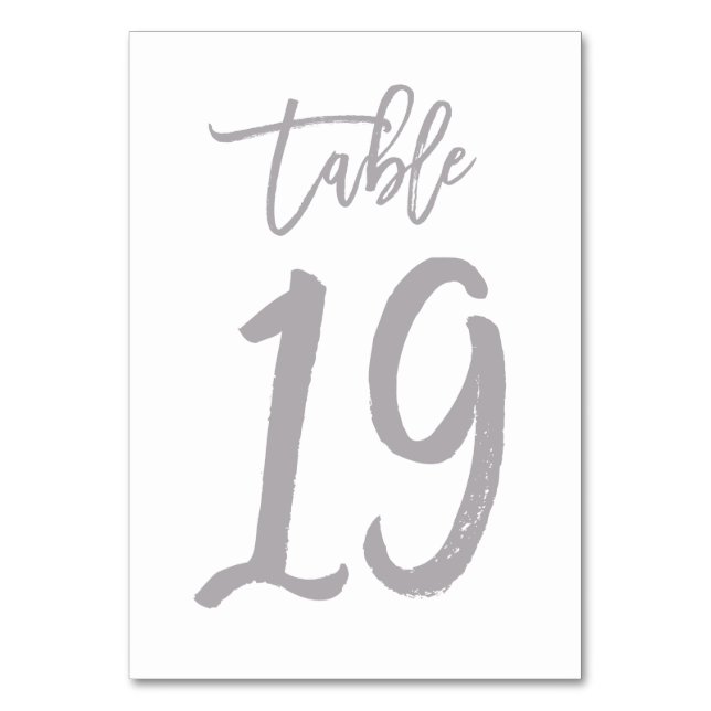 Chic Hand Lettered Table Number Silver | Table 19 (Front)