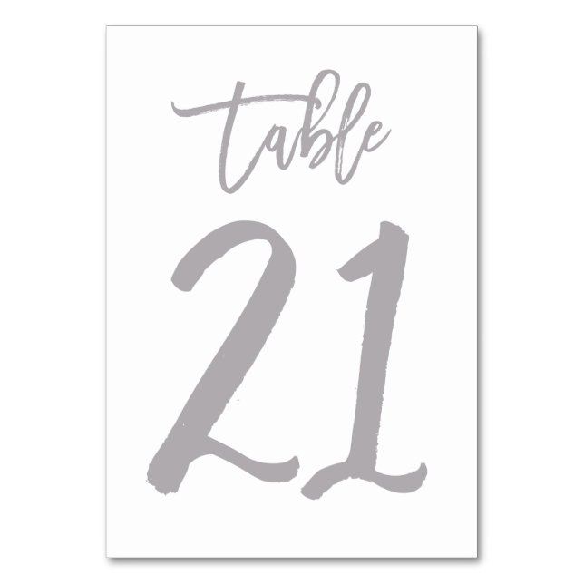 Chic Hand Lettered Table Number Silver | Table 21 (Front)