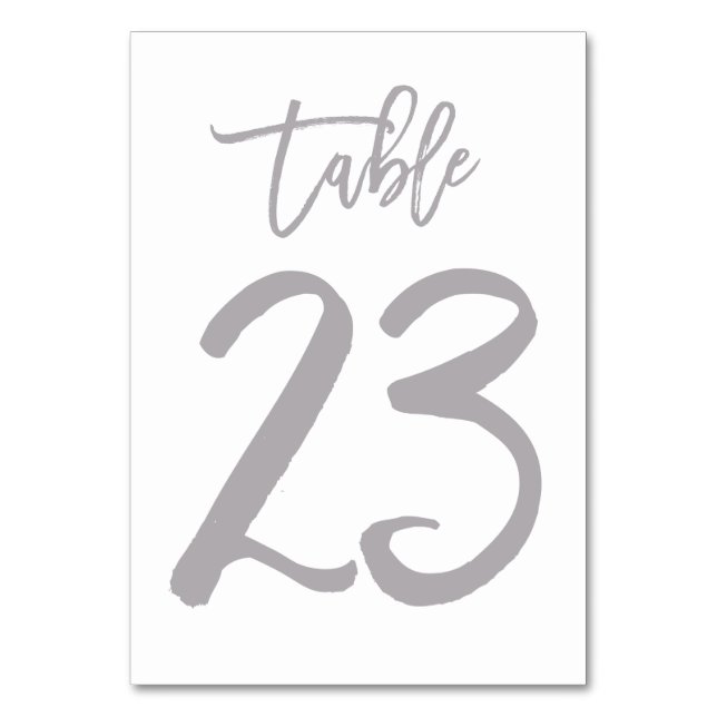 Chic Hand Lettered Table Number Silver | Table 23 (Front)