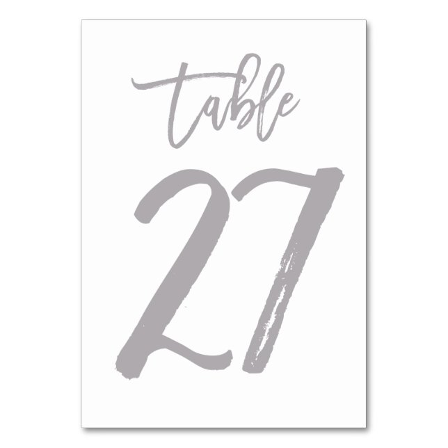 Chic Hand Lettered Table Number Silver | Table 27 (Front)