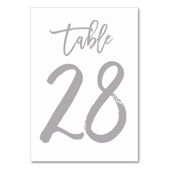 Chic Hand Lettered Table Number Silver | Table 28 (Front)