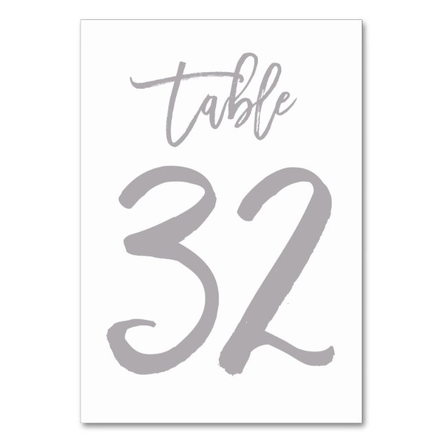 Chic Hand Lettered Table Number Silver | Table 32 (Front)