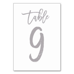 Chic Hand Lettered Table Number Silver   Table 9