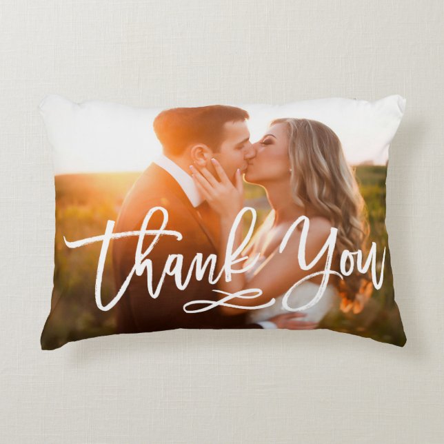 Chic Hand Lettered Thank You Photo Accent Pillow (Front)