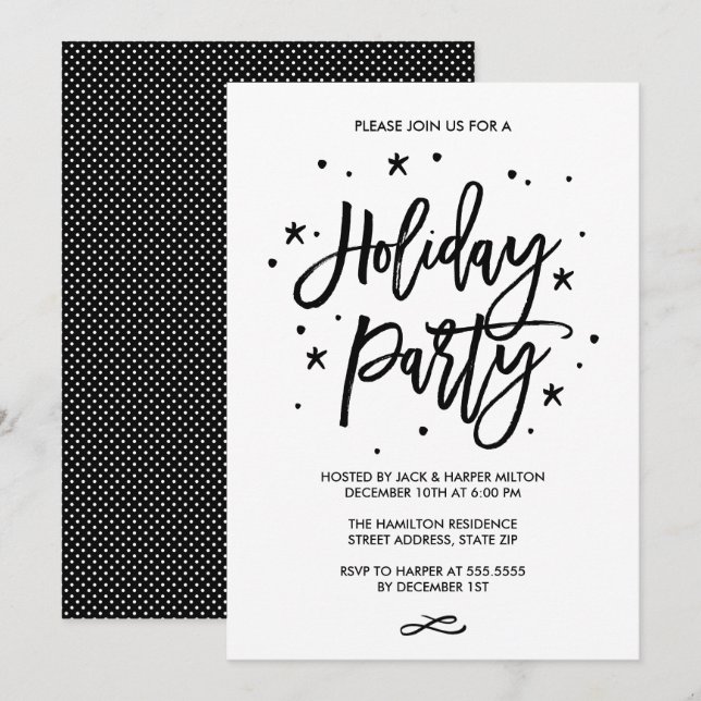 Chic Hand Lettered Typography Holiday Party Invitation (Front/Back)