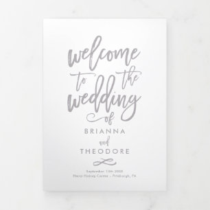 Chic Hand-Lettered Wedding Ceremony Photo Program Tri-Fold Programme